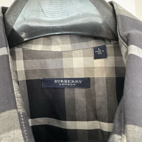 Burberry Brit Black Grey Nova Check Cotton Button Down Long Sleeve Shirt Large - Picture 6 of 7
